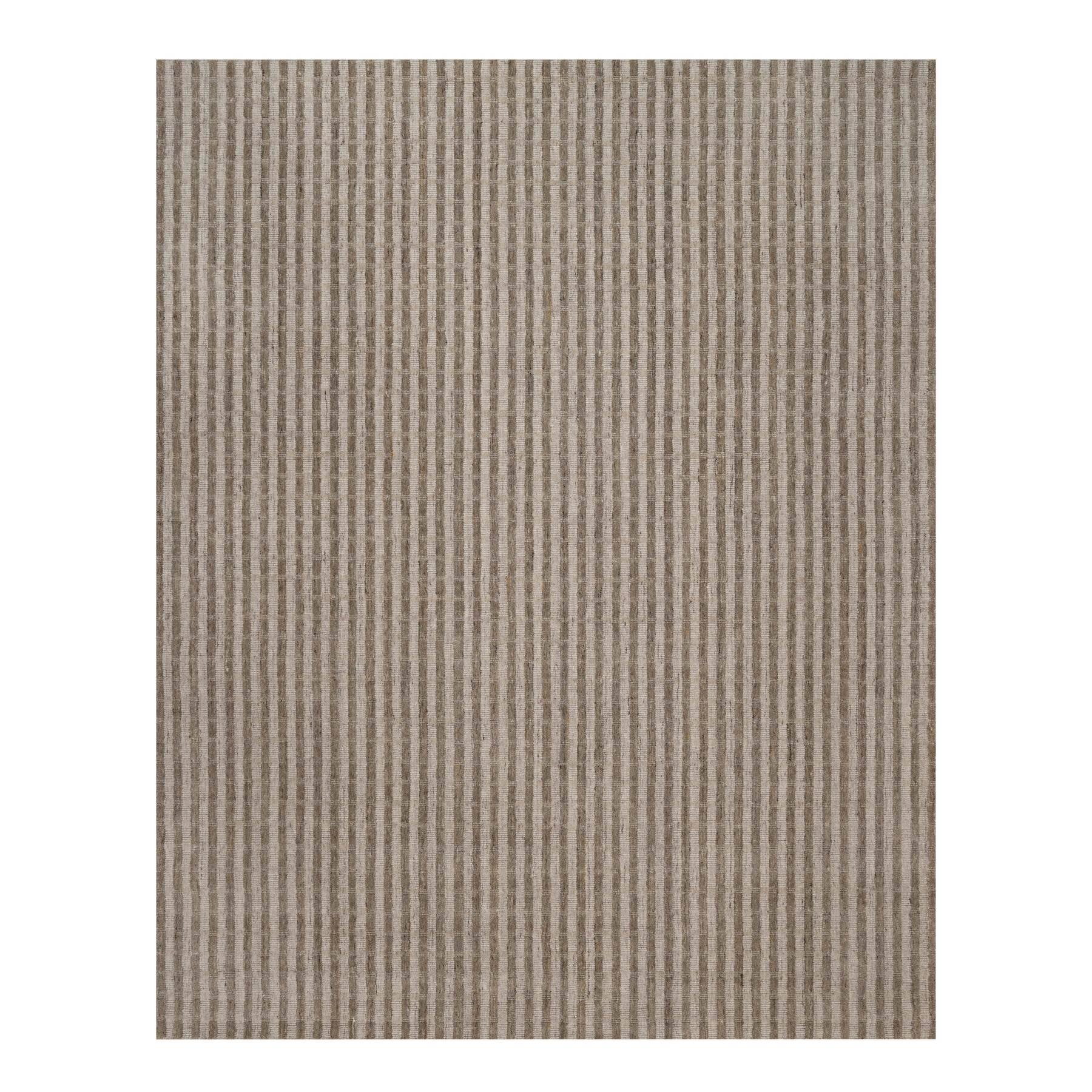 Tan and Chocolate Brown, Vertical Stripes Design with Salt and Pepper Effect, Hand Loomed, Undyed Natural Wool, Oriental Rug